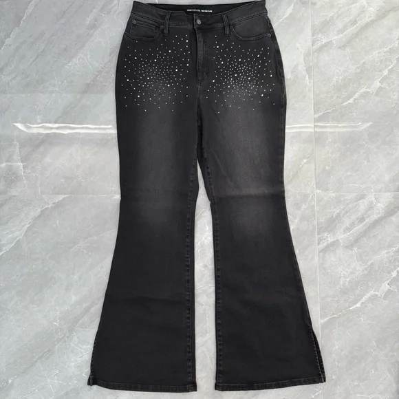 NWOT Women’s INC Denim High-Rise Rhinestone Studded Flare Jeans Plus Size 14 - Picture 2 of 16